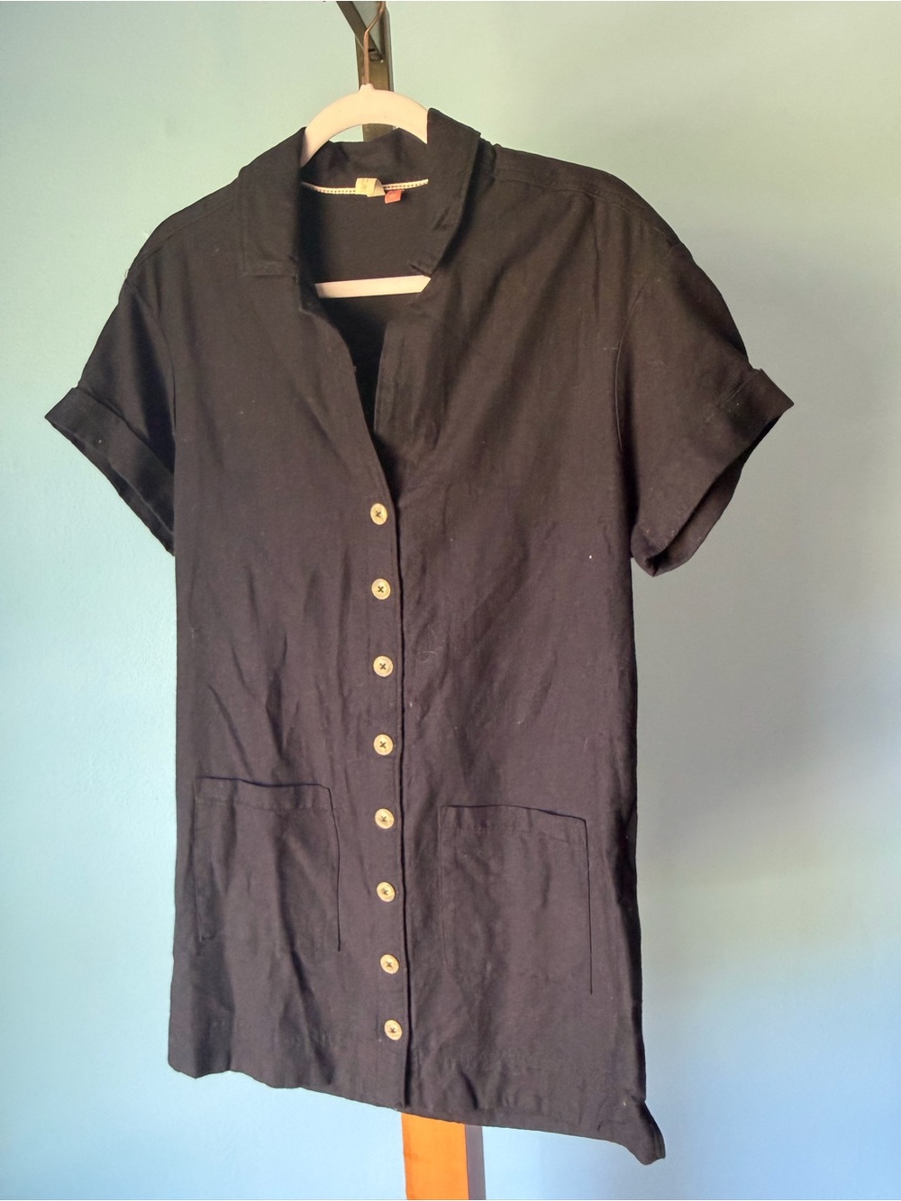 Pilcro Black Short-Sleeve Button-Front short dress